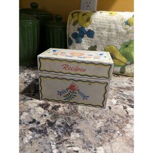 Vintage White Ohio Art Co Tin Litho Recipe Box Metal Toleware PA Dutch Grandma